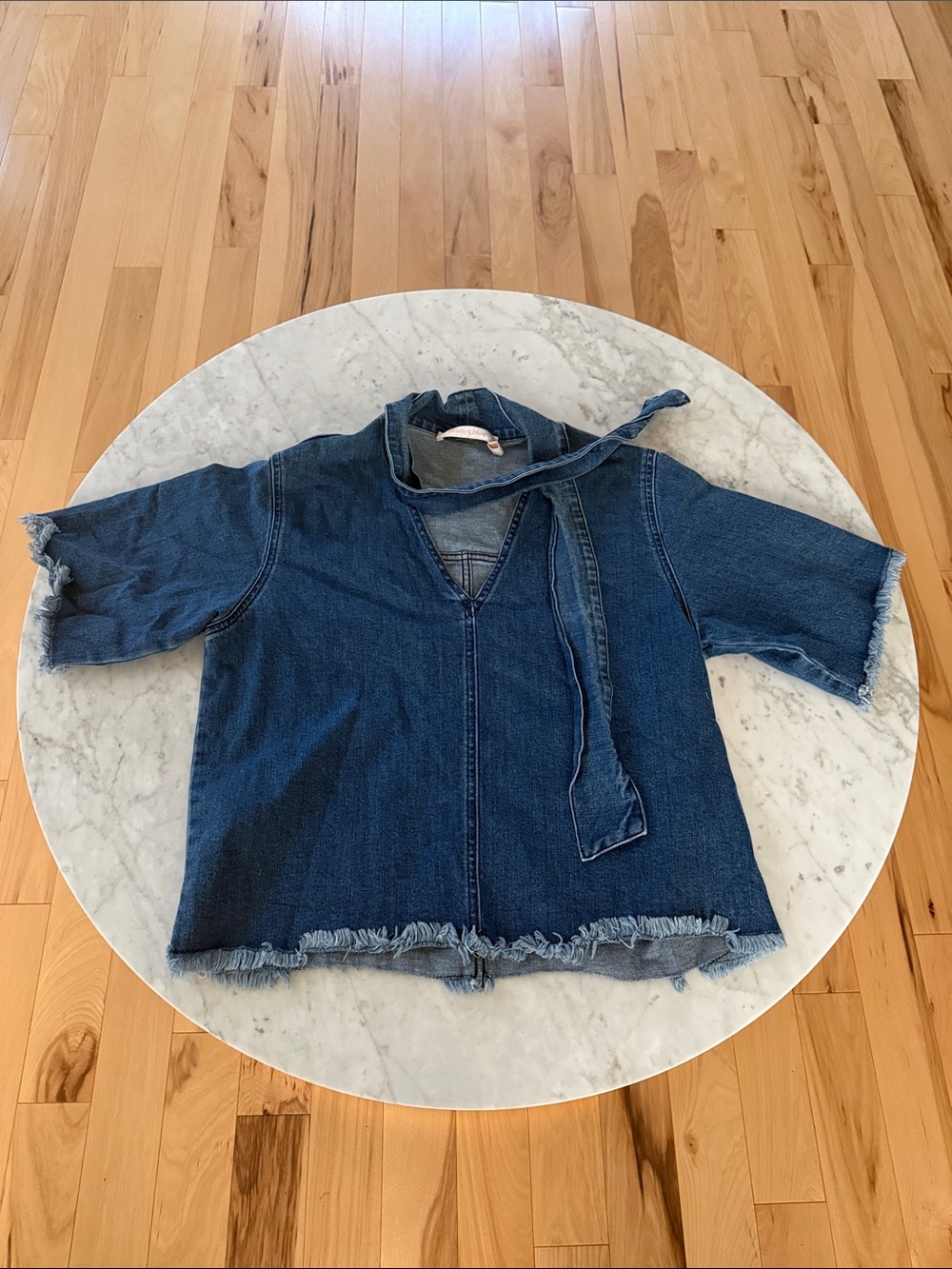 See By Chloe Dark Blue Denim Tie-Neck Shirt